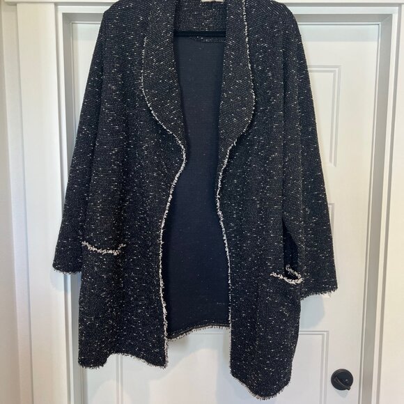 Max Studio Women Size 2X Black/White Shawl Collar Textured Jacquard Jacket - Picture 8 of 8